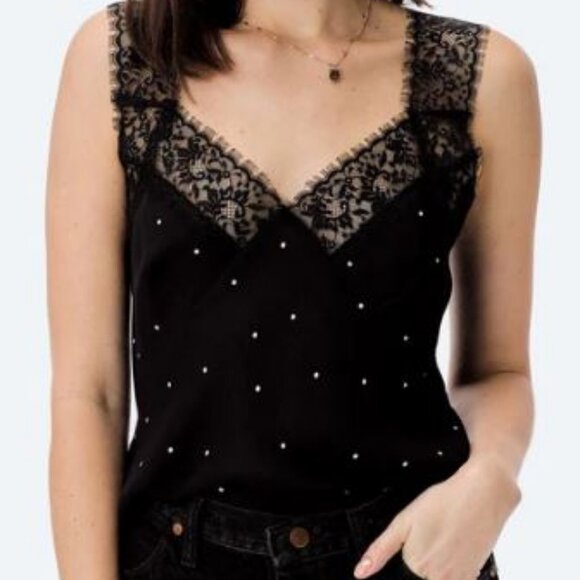 Lovestitch Womens Aubrey Polka Dot Lace Cami in Black/Ivory, Size S, NWT - Picture 7 of 7